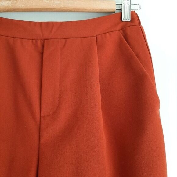 FOREVER  21 High Rise Crop Pleated Front Pull-on Dress Pants Brick Red Sz M - Picture 4 of 8